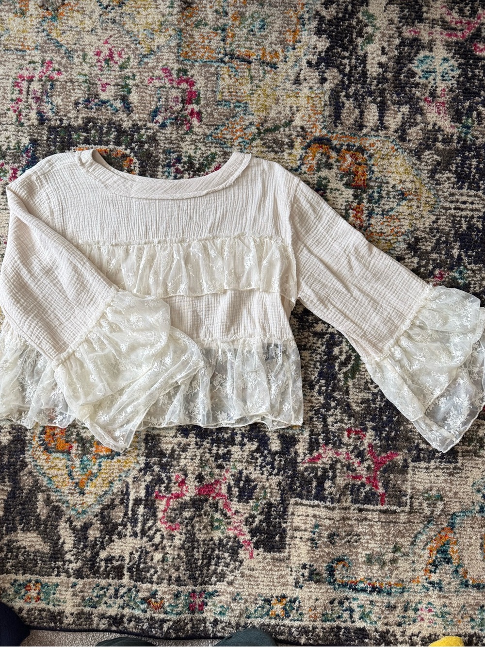 POL Cream Lace Ruffle Blouse